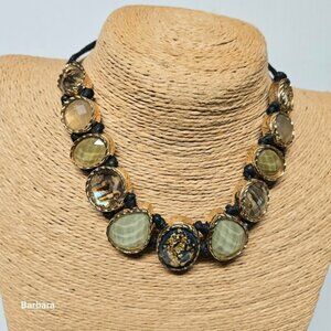 Vintage St Thomas Goldtone Statement Necklace in Pale Green